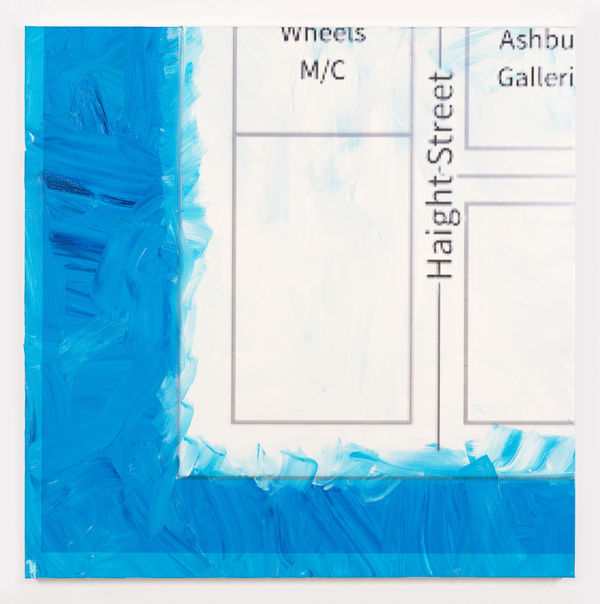 Simon Denny Metaverse Landscape 15: Voxels 5 Haight Street, 2023 Oil on canvas, UV print, Ethereum paper wallet, dynamic ERC-721 NFT 39 3/8 x 39 3/8 x 1 3/4 in 100 x 100 x 4.5 cm