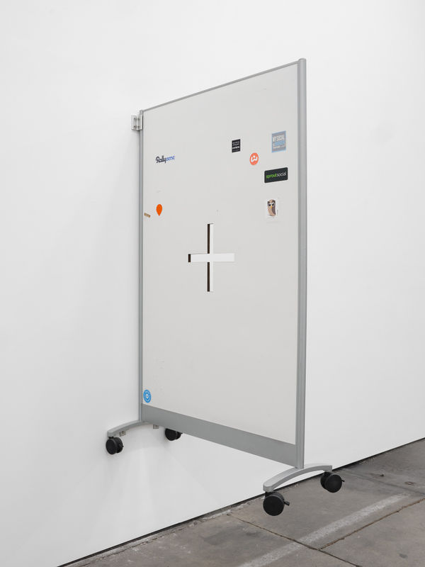 Simon Denny Divider 7, 2023 Laser cut whiteboard room-dividers (acquired from 2023 Twitter office furniture liquidation auction) 66 1/2 x 42 x 18 in 168.9 x 106.7 x 45.7 cm