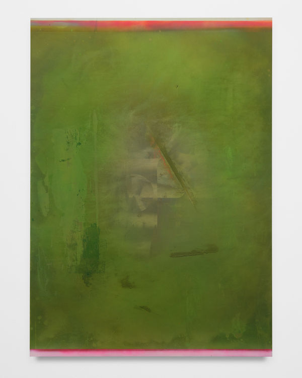 Liam Everett Untitled (avec les alouettes), 2023 Ink, oil, sand on linen 91 1/2 x 65 1/2 in 232.4 x 166.4 cm