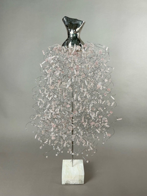 Estella Fransbergen, 193775 Clay Torso with White Gold Overglaze, Rose Quartz, Crystal & Onyx Base