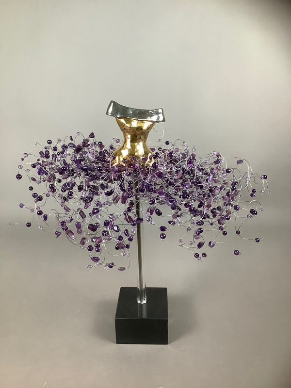 Estella Fransbergen, 193839 Clay Torso with White & Yellow Gold Overglaze & Purple Stones