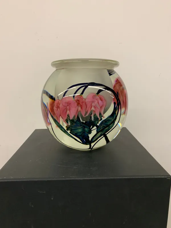 Tim Lotton, Frosted Bowl with Pink Bleeding Hearts