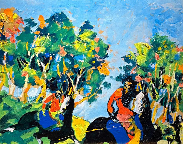 Earl Biss, Cotton Woods in Green & Orange 1981