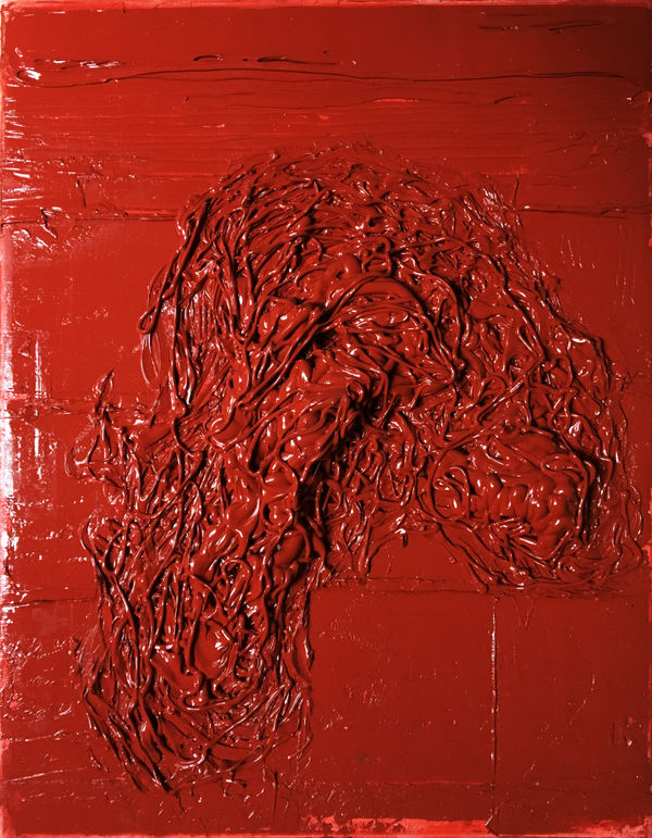 Zsolt Berszán Untitled 02, 2017 red silicone on canvas 45 x 35 cm 17 3/4 x 13 3/4 in