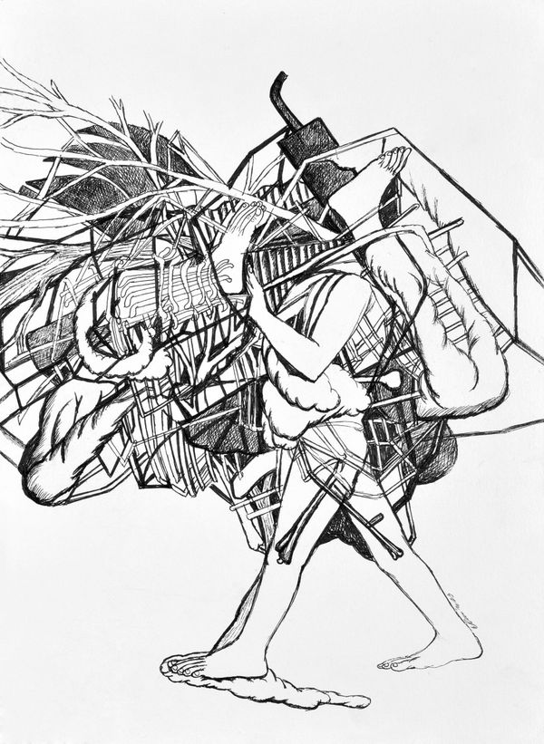 Vikrant Bhise Labour/Farmer Protest I, 2022 Ink pen on paper 29.7 x 21.1 cm 11 3/4 x 8 1/4 in