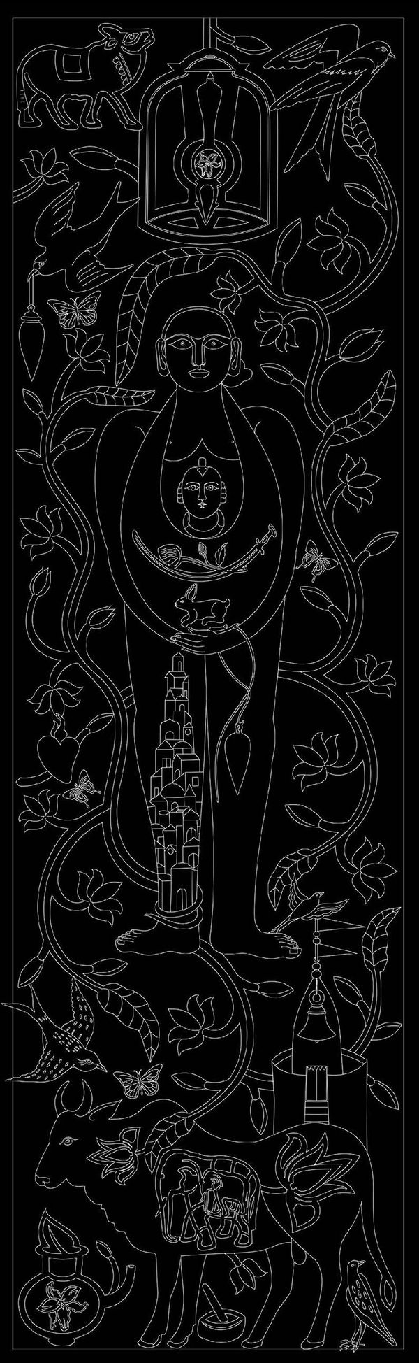 Rekha Rodwittiya he guarded megalopolis of the feminine heart- Version II,, 2014 Digital print on paper 185.4 x 63.5 cm 73 x 25 in Edition 1 of 3