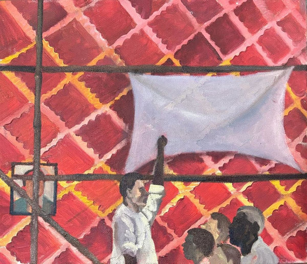 Vikrant Bhise Protest: Gathering, 2023 Oil on canvas 30.5 x 35.6 cm 12 x 14 in