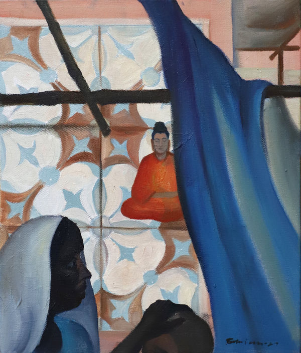 Vikrant Bhise Idols of Samyak Drishti 2, 2023 Oil on canvas 35.6 x 30.5 cm 14 x 12 in