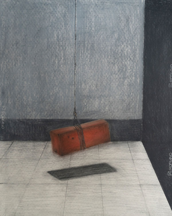 Birender Yadav Hanging Brick, 2021 Charcoal and Soft Pastel 109 x 73 cm 42 7/8 x 28 3/4 in