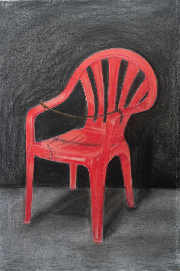 Birender Yadav Munshi's Chair, 2021 Charcoal and Soft Pastel 109 x 73 cm 42 7/8 x 28 3/4 in