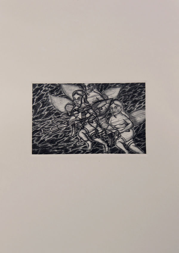 Madhu Das Exile in a Forest, 2021 Intaglio technique/Dry point on Fabriano Rosapina Paper 25 x 36 cm 9 7/8 x 14 1/8 in Edition of 10, 6/10 plus 2 AP