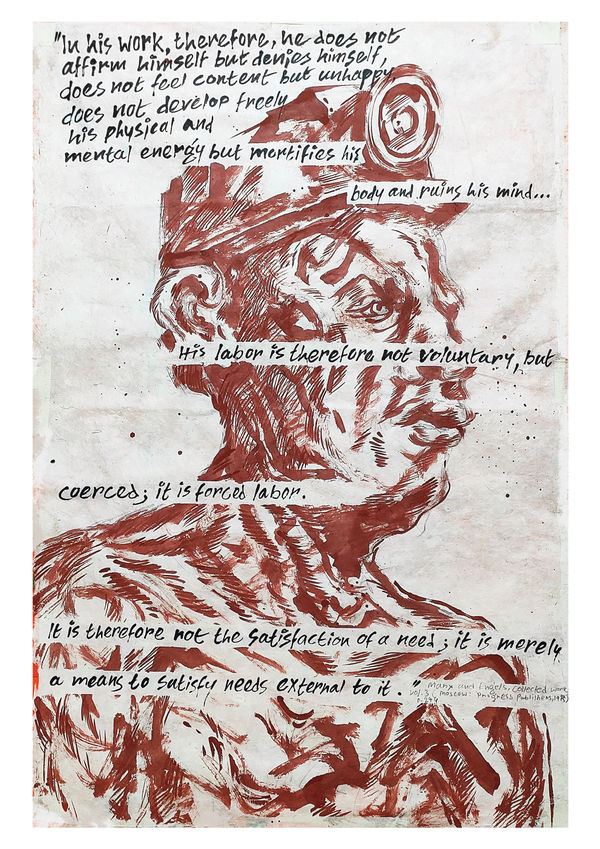 Anupam Roy Land guards_12, 2022 Acrylic, Distemper, Ink and Graphite on Lokta Paper (Nepali Handmade Paper) 76.2 x 50.8 cm 30 x 20 in