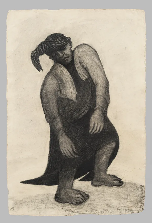 Shakuntala Kulkarni Collective grief, 2026 Charcoal on handmade khadi paper 121.9 x 86.4 cm 48 x 34 in