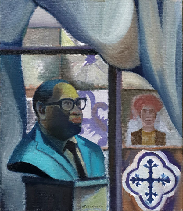 Vikrant Bhise Idols of Samyak Drishti 1, 2023 Oil on canvas 35.6 x 30.5 cm 14 x 12 in