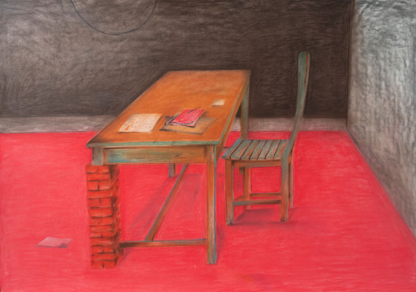 Birender Yadav Factory Office, 2021 Charcoal and Soft Pastel 105 x 152 cm 41 3/8 x 59 7/8 in