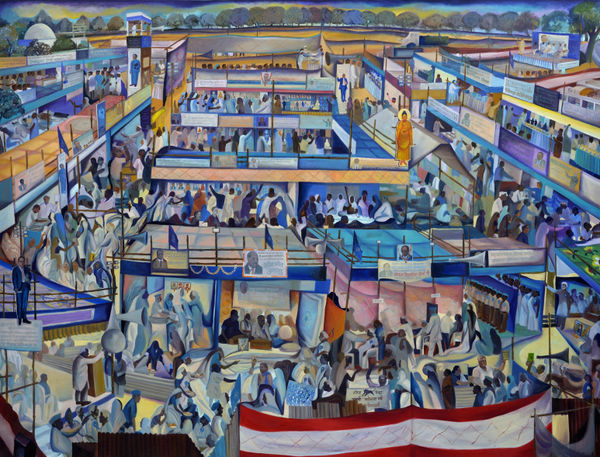 Vikrant Bhise Chaityabhumi: Assembly of Parinibban of Great Being, 2023 Oil on canvas 182.9 x 243.8 cm 72 x 96 in