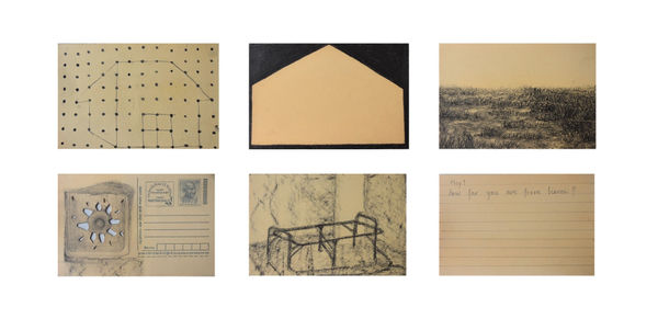 Rutvi Vakharia In Search of Home (Set of 6), 2022 Drawing on postcard 10.2 x 15.2 cm each 4 x 6 in each