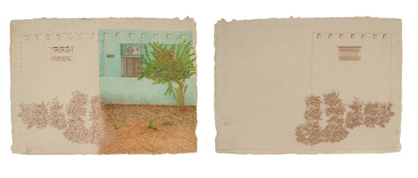 Dakshayani Chippada Beyond Comparison - 5, 2025 Hand stitched with copper wire and colour pencil on Wasli paper 38.1 x 55.9 cm 15 x 22 in