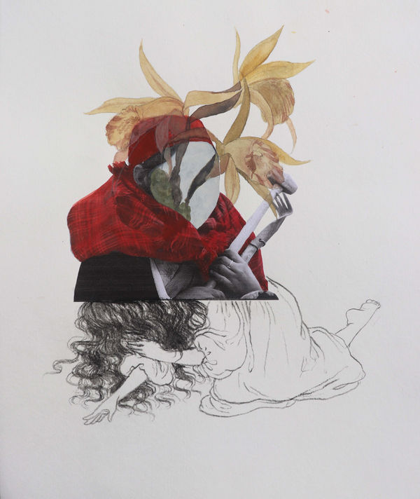 Naphisabiang Khongwir Pahsyntiew- The Act of Making the Sound of a Flower, 2021 Collage, Watercolour and Charcoal on Paper 32.5 x 27.7 cm 12 3/4 x 10 7/8 in