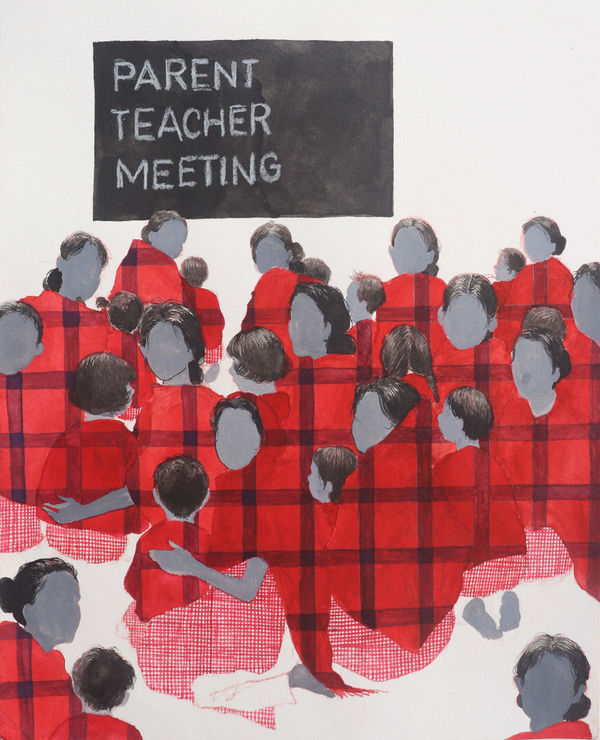 Naphisabiang Khongwir Parent-Teacher Meeting, 2021 Watercolour on Paper 32.5 x 27.7 cm 12 3/4 x 10 7/8 in