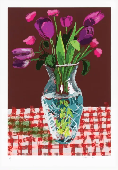 David Hockney, 16th March 2021, Tulips in Cut Glass, 2021