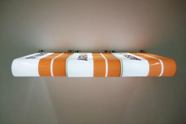 Philipp Goldbach Progression (AGFA), 2023 serigraphy on thermoformed acrylic glass, supporting structure, fluorescent tubes, electrical components, 3 elements 3 elements each 19.5 x 78 x 41 cm