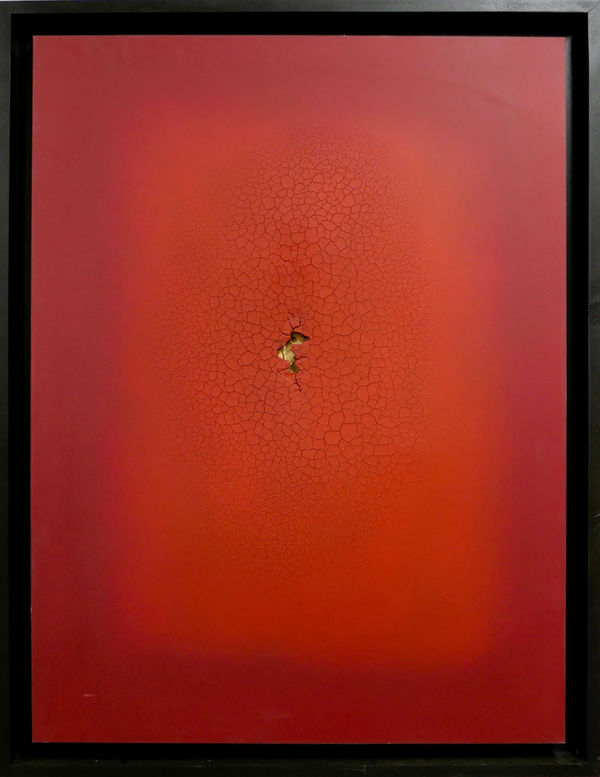 David aiu Servan-Schreiber Mattei, 2024 fire, sun, metal leaf, acrylic on panel 100 x 75 cm