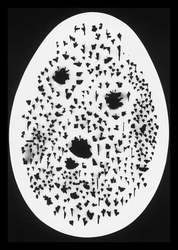 Philipp Goldbach Lucio Fontana, Concetto spaziale, La fine di Dio (63-FD.17), 1963, Centre Pompidou, Paris (Inv.-No. AM 1997-94), 2022 B&W photogram on baryta paper, 5 unique exposures 184 x 127 cm 192.5 x 139.5 cm framed