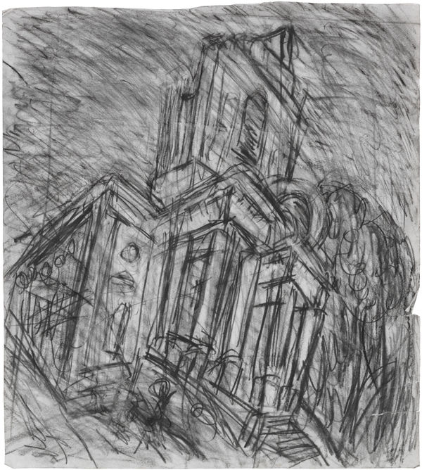 Leon Kossoff Christ Church, Spitalfields, c.1990 charcoal on paper 63 x 56 cm