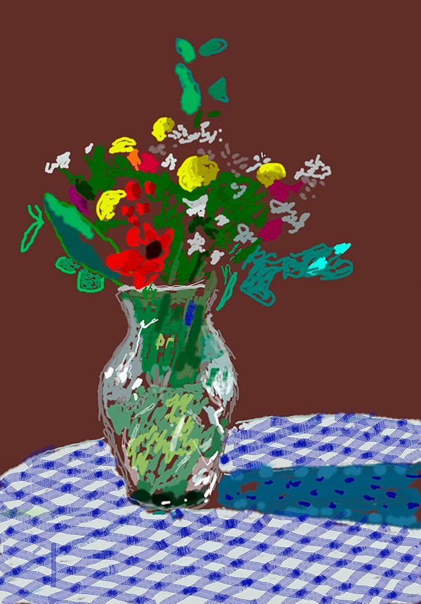 David Hockney, 13th February 2021, Flowers in a Glass Vase, 2021