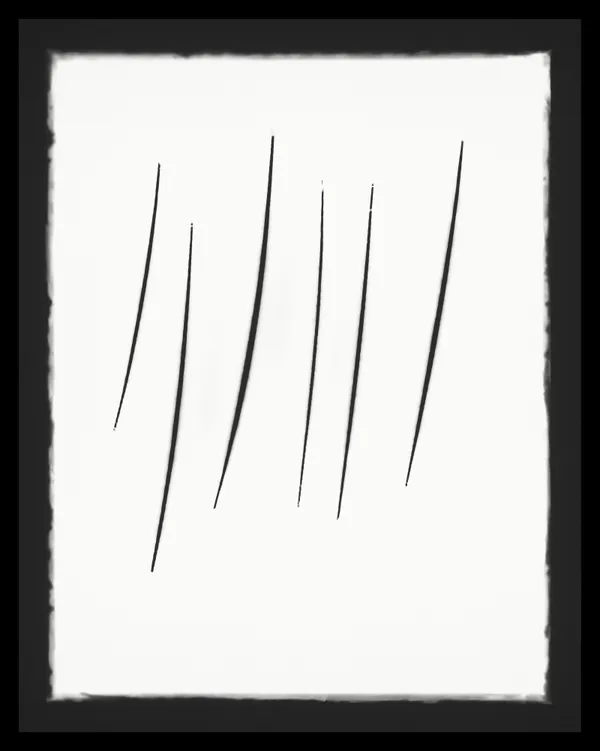 Philipp Goldbach Lucio Fontana, Concetto spaziale, Attese, 1958-1965, Museum Folkwang, Essen (Inv.-Nr. G 354) , 2022 B&W photogram on baryta paper, 5 unique exposures 104 x 82 cm 111.5 x 89.5 cm framed