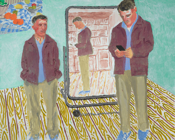 David Hockney The Conversation, July 2025, 2025 acrylic on canvas with collage 121.9 x 152.4 cm 48 x 60 Inches Framed 156 x 125.5 x 7.5 cm