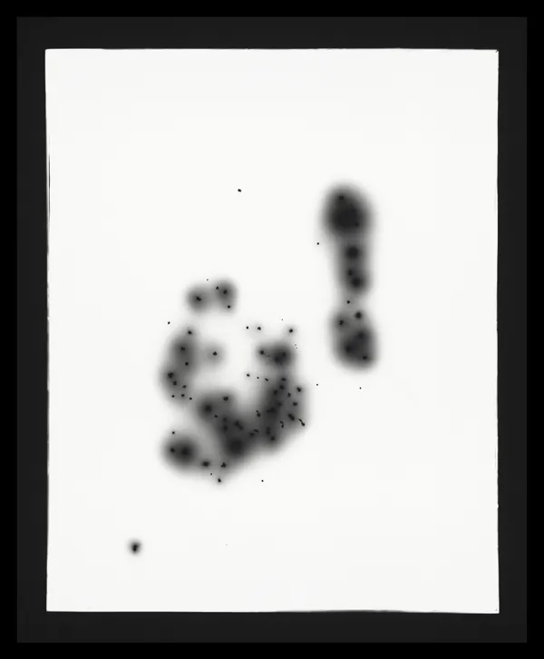 Philipp Goldbach Lucio Fontana, Concetto spaziale (54 P 11), 1954, Pinakothek der Moderne, Munich (Inv.-No. 14977), 2023 B&W photogram on baryta paper, 5 unique exposures 98 x 80 cm 105.5 x 87.5 cm (framed)