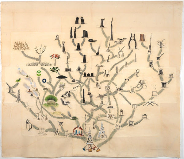 David Nash Tree to Vessel Family Tree, 1995 pigment, charcoal and graphite on Japanese paper attached to canvas 267 x 312 cm