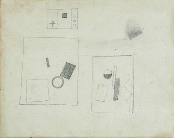 Kasimir Malevich Three Suprematist Compositions motifs of 1915, 1917, 1920, c.1924-26 pencil on paper 20 x 25 cm