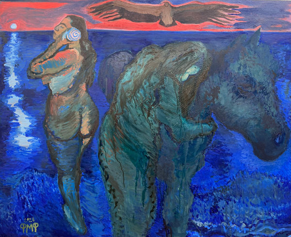 Poppy Mercedes Pearce You can lead a horse to water but you can't make it drink, 2024 oil on canvas 124 x 160 cm