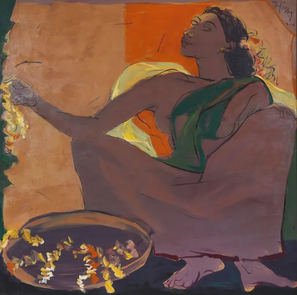 Jatin Das Phoolwali Oil on canvas 42 x 42"