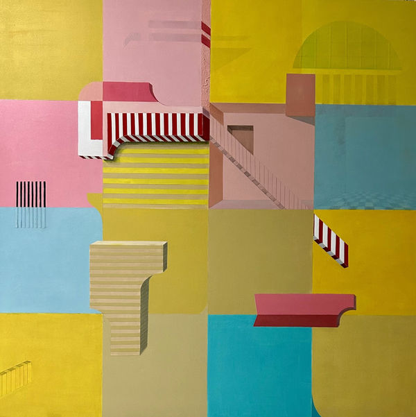 Ritu Aggarwal Give me Shelter II Mix Media on canvas 59.6 x 59.6 x 2.5"