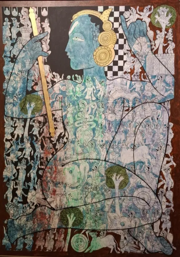 Ramesh Gorjala Krishna Acrylic on canvas 72 x 48"