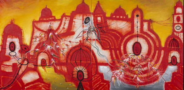 Manu Parekh Untitled (Diptych) Acrylic on canvas 41.5 x 83.5"