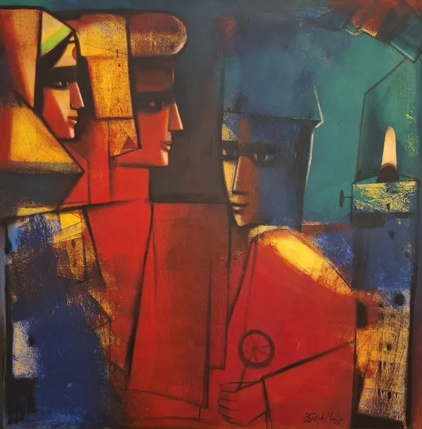 Paresh Maity Family in the Mela Oil on canvas 60 x 60"