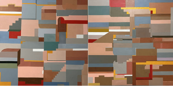 Ritu Aggarwal Urban Terra (diptych) Mix Media on canvas 47.2 x 94.4"