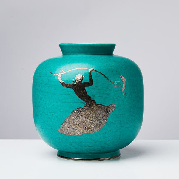 Wilhelm Kåge, Argenta Vase Seaman catching fish, 1940's