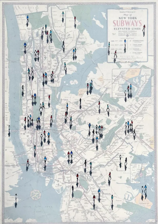 Eline de Jonge, Shadows on vintage NYC subway map