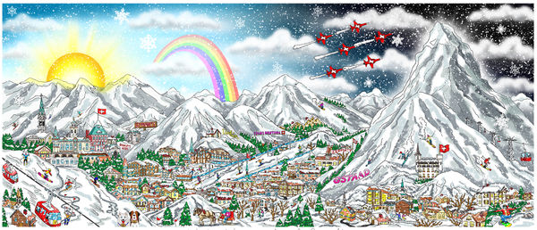 Charles Fazzino - Winter Wonderland in the Swiss Alps , 2025