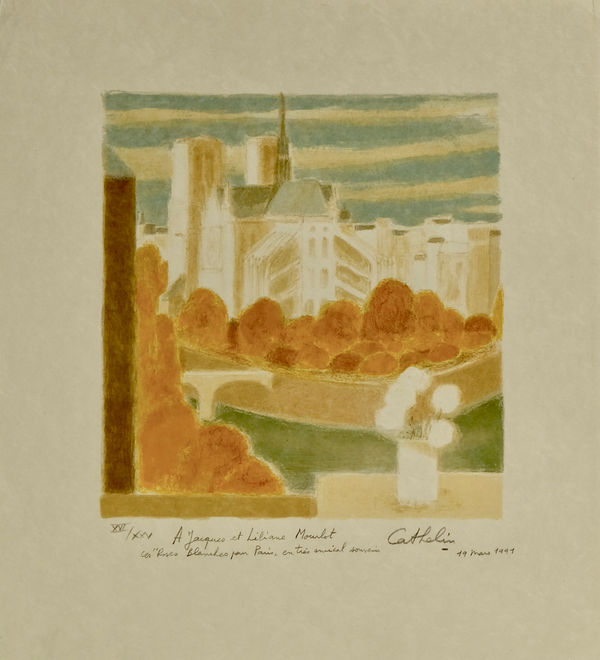 Bernard CATHELIN (French, 1919 - 2004), Paris view of Notre - Dame from Cathelin's studio, 1991