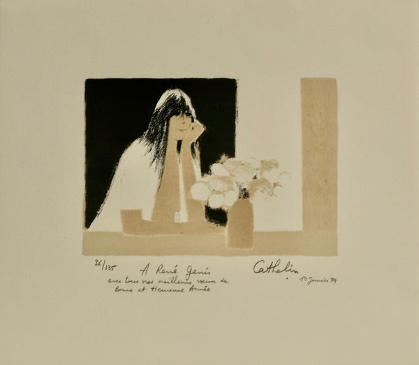 Bernard CATHELIN, Claudine au casaquin blanc et au bouquet blanc, 1978