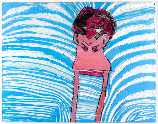 Nik Heusman, Untitled (Pink figure - Tina Turner ? - Blue Stripes), n.d.