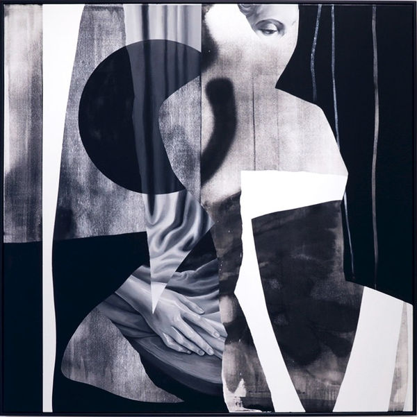 painting, BLO, black and white, abstract street art painting, religion, woman, moon, mystery, contemporary art, street art, B&W, Art Thema Heyi Gallery, Brussels