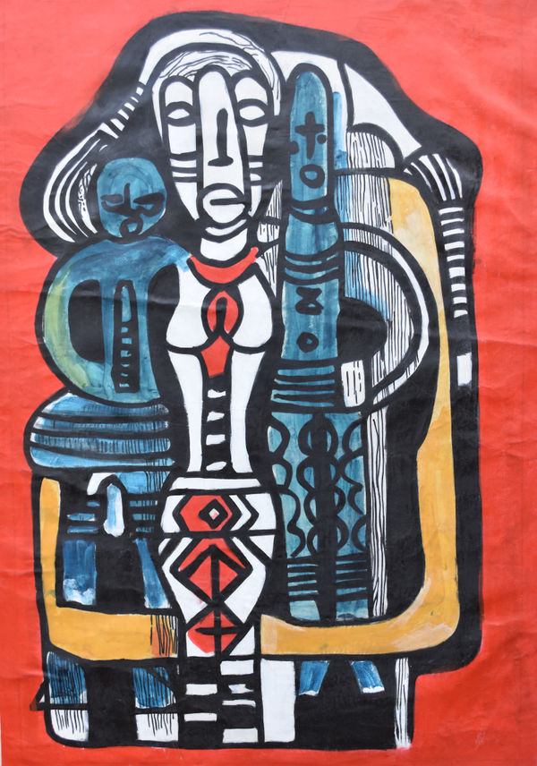 Bruce Onobrakpeya, Mother & Two Children, 1993